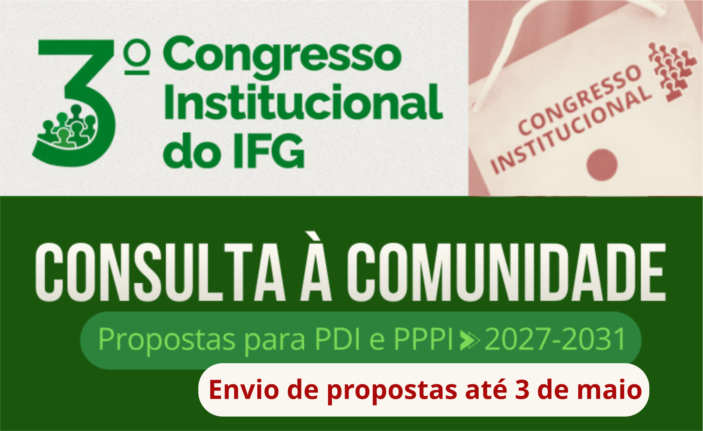 Comissão Local do Câmpus Goiânia do IFG comunica a prorrogação do prazo para envio de propostas até 3/5/2026